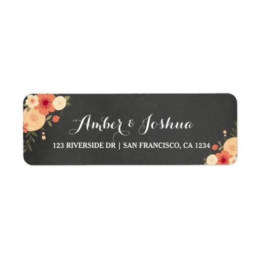 Retro schoolbord & bloemen retouradreslabel etiket (Voorkant)