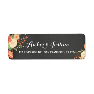 Retro schoolbord & bloemen retouradreslabel etiket