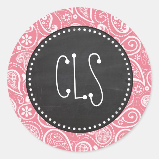 Retro schoolbord; Blush Pink Paisley; Bloemen Ronde Sticker (Voorkant)
