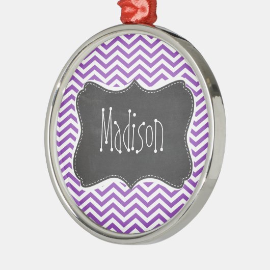 Retro schoolbord; diep Lila Chevron Metalen Ornament (Links)