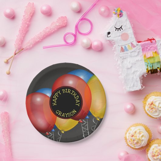 Retro schoolbord en ballonnen Happy Birthday Papieren Bordje (Feest)