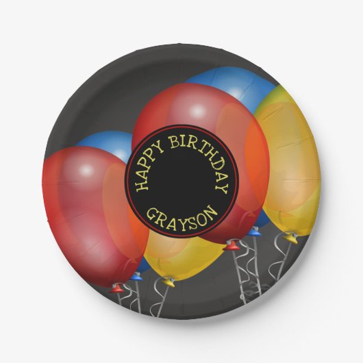 Retro schoolbord en ballonnen Happy Birthday Papieren Bordje (Voorkant)