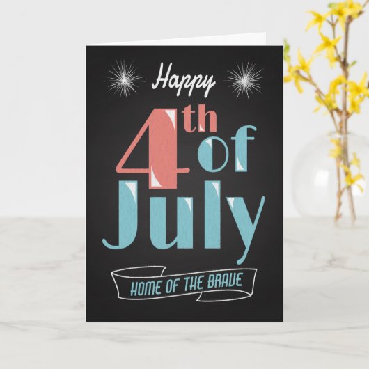 Retro schoolbord met vuurwerk voor 4 juli kaart (Gele Bloem)