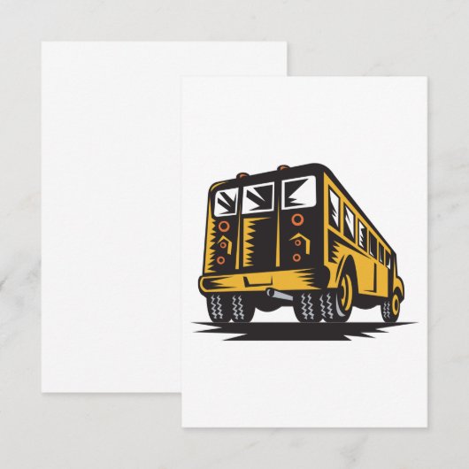 Retro schoolbus geel bedankkaart (Voorkant / Achterkant)