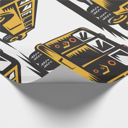 Retro schoolbus geel cadeaupapier (Hoek)