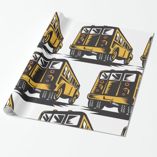 Retro schoolbus  geel cadeaupapier (Uitgerold)