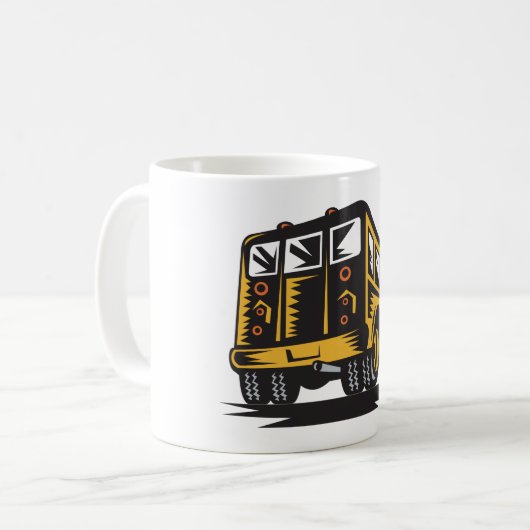 Retro schoolbus  geel koffiemok (Voorkant links)
