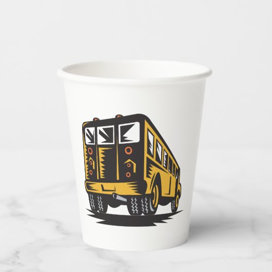 Retro schoolbus  geel papieren bekers (Voorkant)