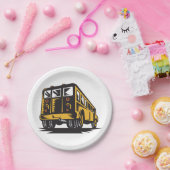 Retro schoolbus  geel papieren bordje (Feest)