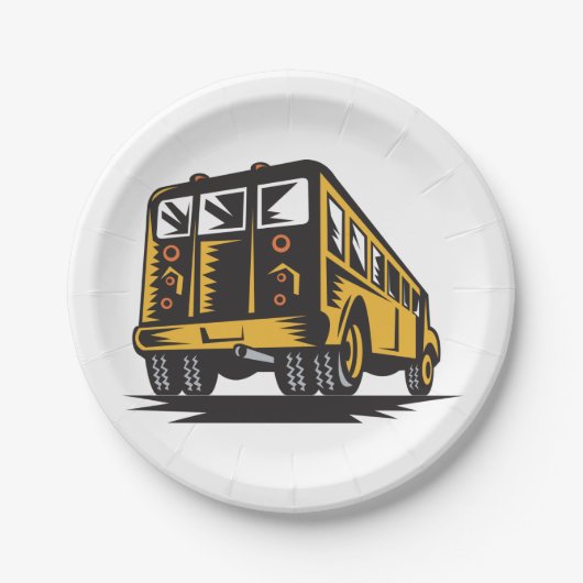 Retro schoolbus geel papieren bordje (Voorkant)
