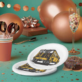 Retro schoolbus  geel papieren bordje