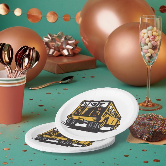 Retro schoolbus  geel papieren bordje