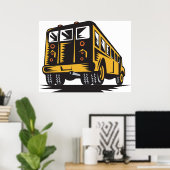 Retro schoolbus geel poster (Thuiskantoor)