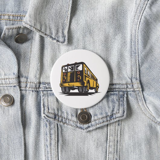 Retro schoolbus  geel ronde button 7,6 cm