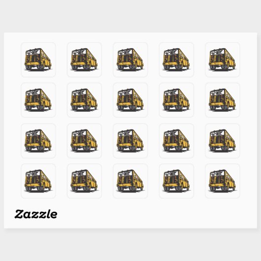 Retro schoolbus geel vierkante sticker (Vel)