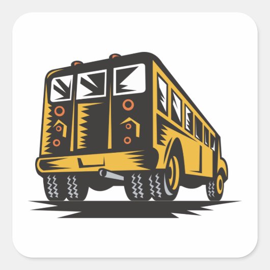 Retro schoolbus  geel vierkante sticker (Voorkant)
