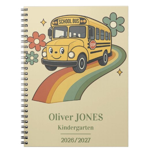 Retro schoolbus regenboog kleuterschool notitieboek (Voorkant)