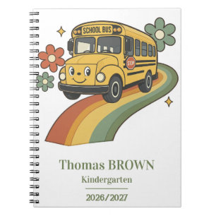 Retro schoolbus regenboog kleuterschool notitieboek