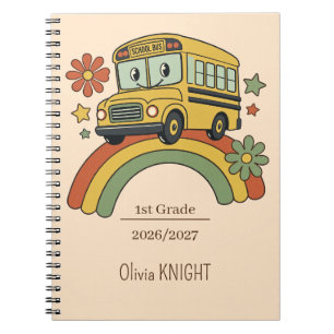Retro schoolbus regenboog terug naar school 1e lee notitieboek