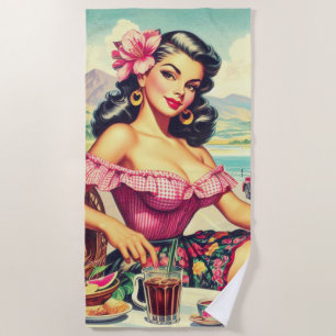 Retro schoonheid hispanic meisje strandlaken