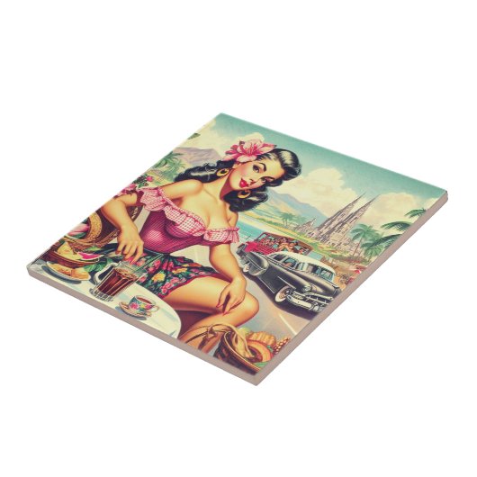 Retro schoonheid hispanic meisje tegeltje (Zijkant)