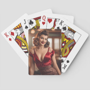 Retro schoonheid in rood pokerkaarten