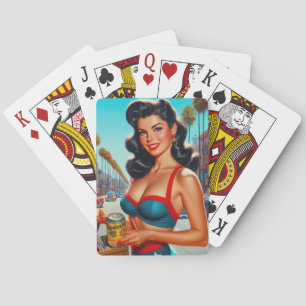 Retro schoonheid meisje jaren 50 pokerkaarten