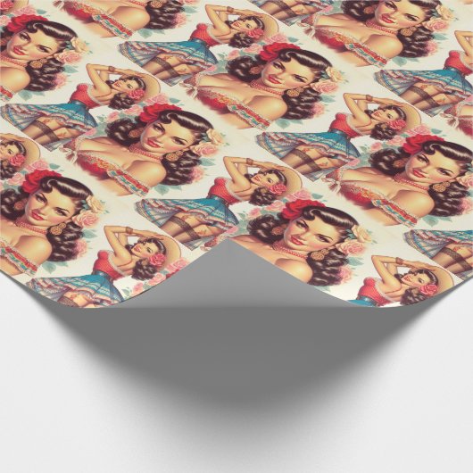 Retro schoonheid Mexicaanse vrouw Cadeaupapier (Hoek)