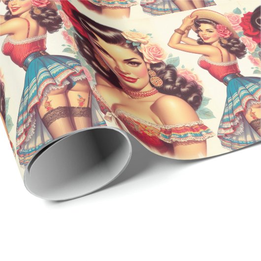 Retro schoonheid Mexicaanse vrouw Cadeaupapier (Rol Hoek)