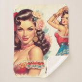 Retro schoonheid Mexicaanse vrouw Sherpa Deken (Voorkant)