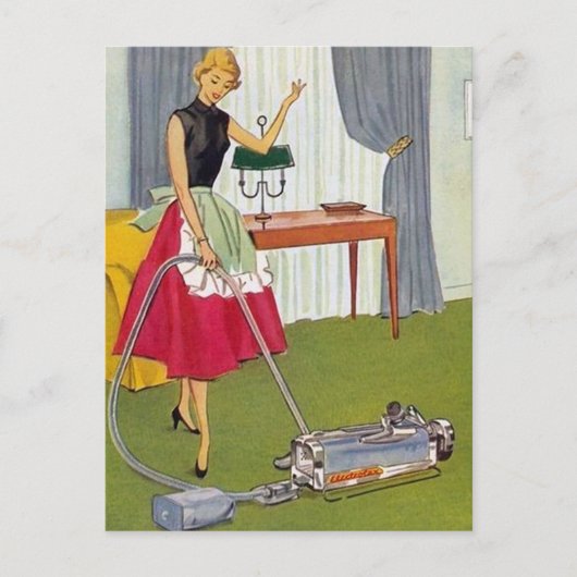 retro- schoonmaakster briefkaart (Voorkant)