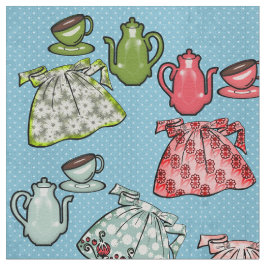 Retro Schorten en theepotten op Zee Blue Polka Dot Stof