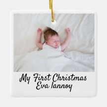 Retro schrift Baby's Eerste Kerstmis foto Keramiek
