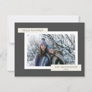 Retro Schrijfmachine Familie Foto Minimalistische  Feestdagenkaart