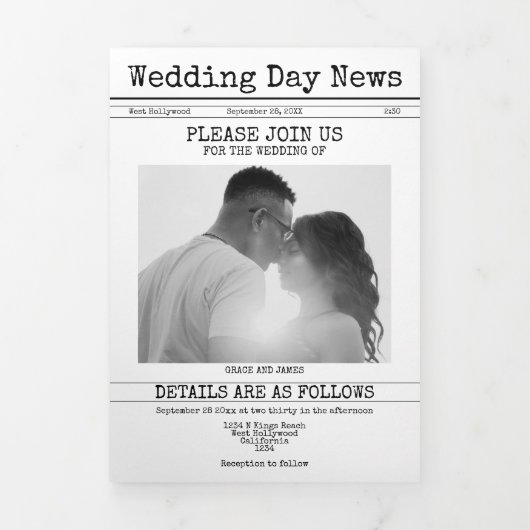 Retro Schrijfmachine Huwelijks Krant Persoonlijk Drieluik Wenskaart (Cover)