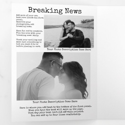 Retro Schrijfmachine Huwelijks Krant Persoonlijk Drieluik Wenskaart (Binnenzijde eerst)