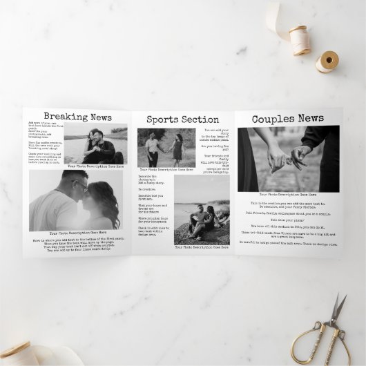 Retro Schrijfmachine Huwelijks Krant Persoonlijk Drieluik Wenskaart (Binnen)