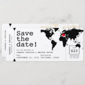 Retro Schrijfmachine Wereldkaart Instapkaart Ticke Save The Date (Voorkant / Achterkant)