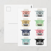 Retro schrijfmachines, roze, blauw, geel briefkaart (Voorkant / Achterkant)