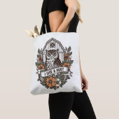 Retro schuur uil 'Ik geef om' ontwerp Tote Bag (Dichtbij)