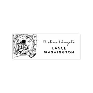 Retro Sci-Fi Astronaut Bookplate Stamp Rubberstempel
