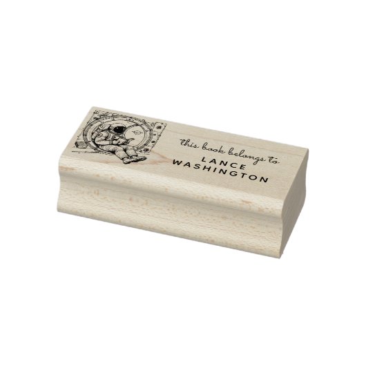 Retro Sci-Fi Astronaut Bookplate Stamp Rubberstempel (Stempel)
