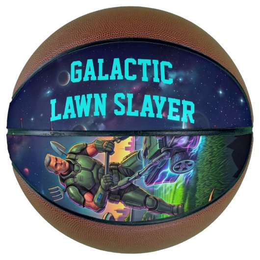 Retro Sci-fi Astronaut Galactische Graspel Komisch Basketbal (Voorkant)