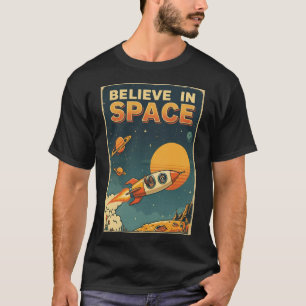 Retro Sci-Fi Bigfoot Wasbeer Geloof in de Ruimte T-shirt