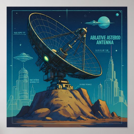 Retro Sci-Fi Blueprint Technical Wallpaper Poster (Voorkant)