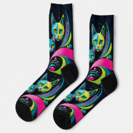 Retro Sci-Fi Cartoon Katten Sokken