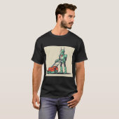 Retro Sci Fi Cartoon Robot en grasmaaier T-shirt (Voorkant volledig)