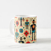 Retro Sci Fi Cartoon Robot Pattern Koffiemok (Voorkant links)
