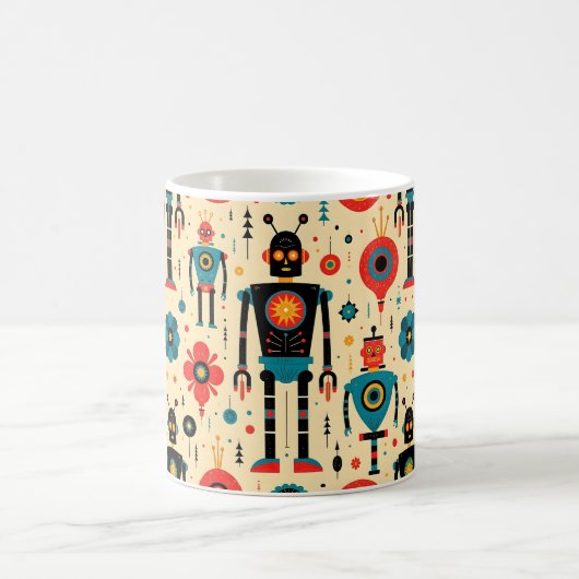 Retro Sci Fi Cartoon Robot Pattern Koffiemok (Center)