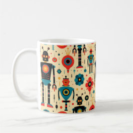 Retro Sci Fi Cartoon Robot Pattern Koffiemok